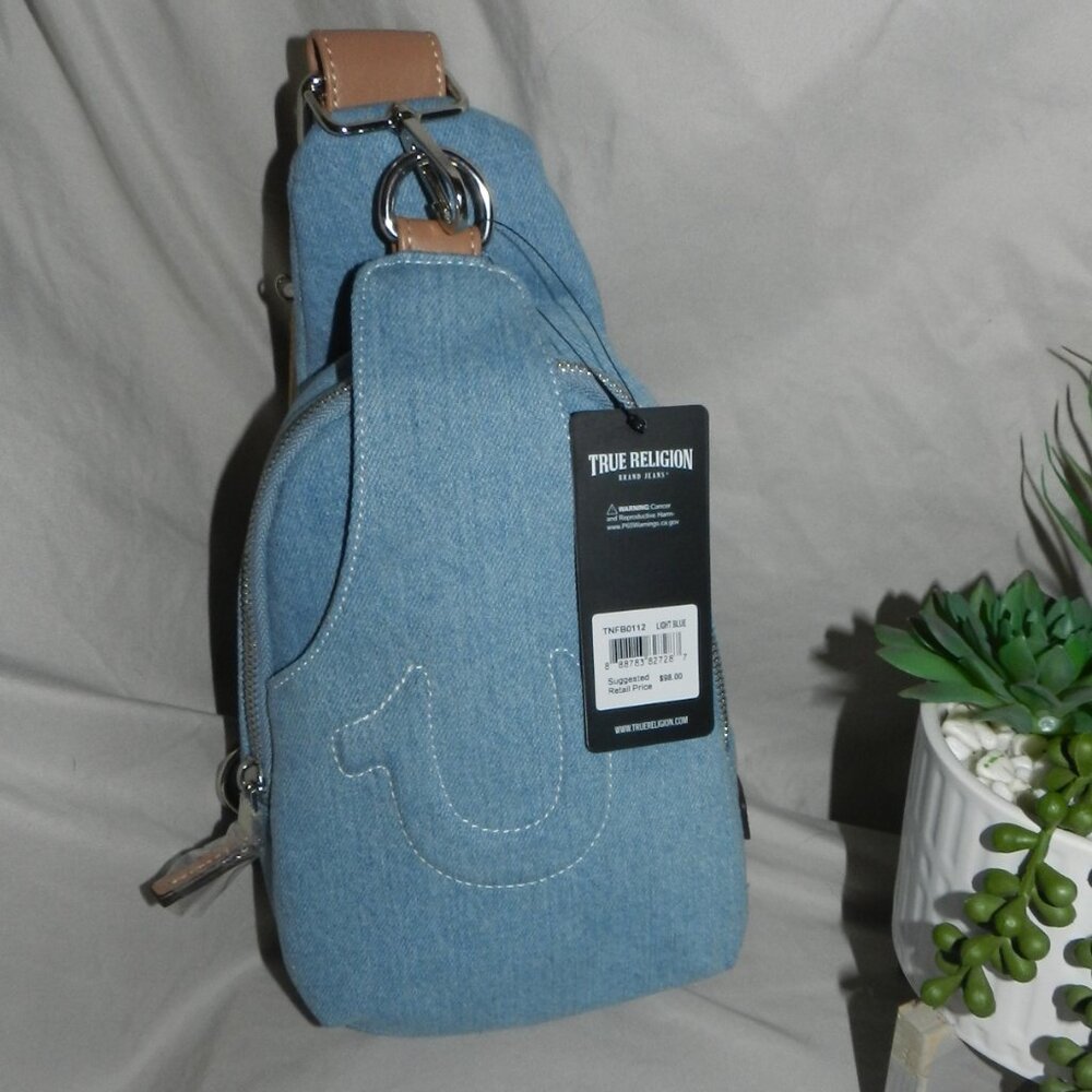 True Religion Stitched Horseshoe Sling Bag light Blue NWT! - Picture 12 of 16
